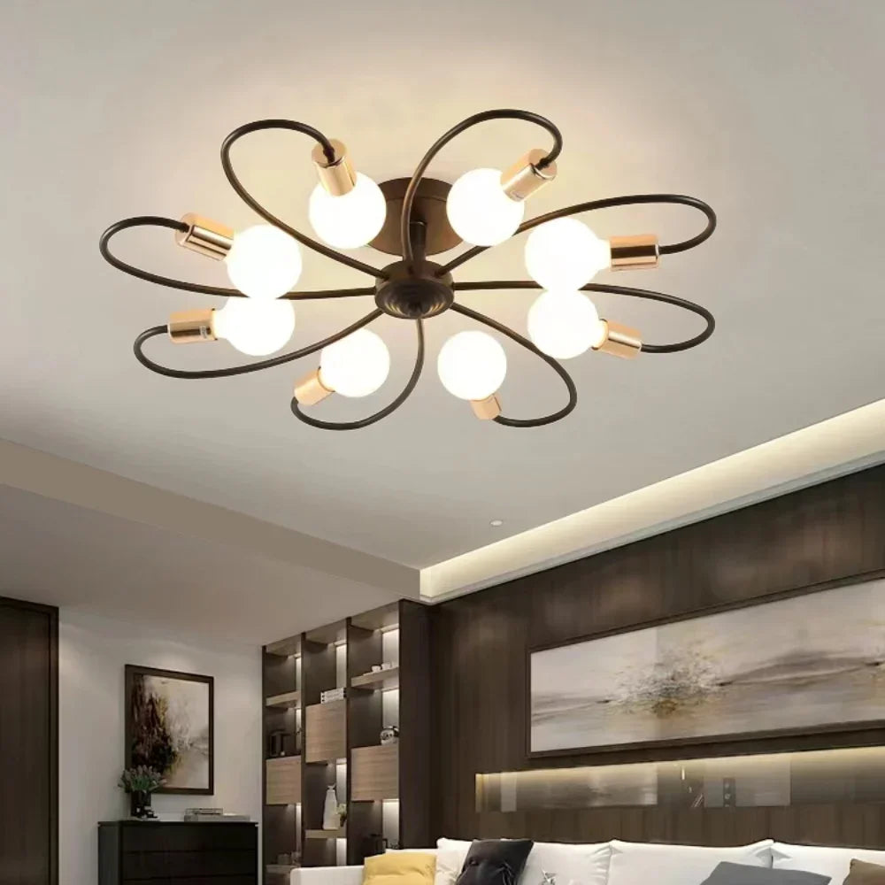 3 Heads Black-Gold/Golden Modern LED Ceiling Lamps Industrial Iron Nordic Minimalist Home Decor Bedroom E26/E27 Ceiling Lights