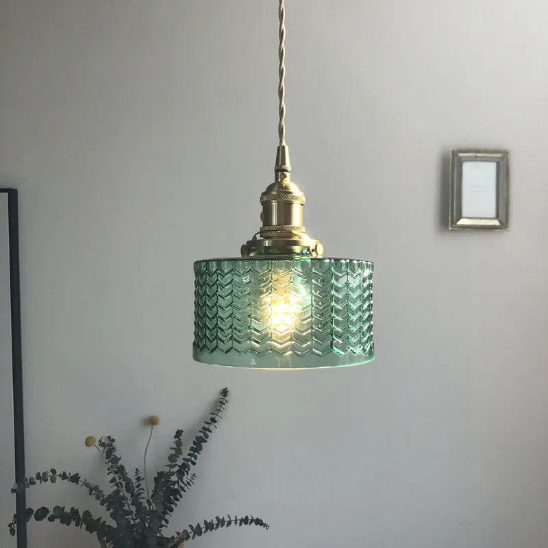 Green Glass LED Hanging Light Fixtures Copper Socket Bedroom Bathroom Living Room Nordic Modern Pendant Lamp Luminaira