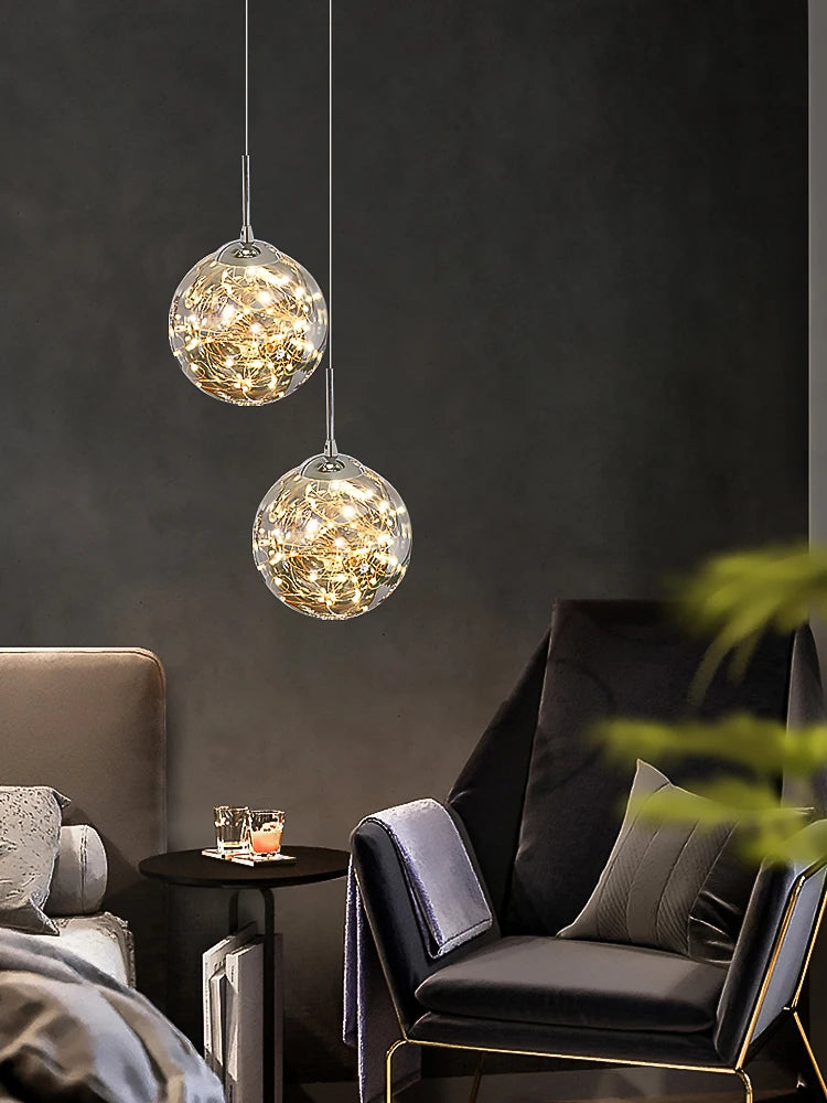 Modern LED Pendant Light Nordic Indoor Lamp Hall Lighting Star Glass Ball Home Living Ceiling Chandelier for Dining Room