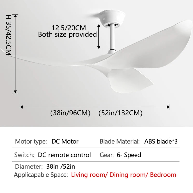 38/52 Inch Ceiling Fan Living Room Restaurant Americans Modern  Office Without Light DC Remote control Electric Fan 110V 220V