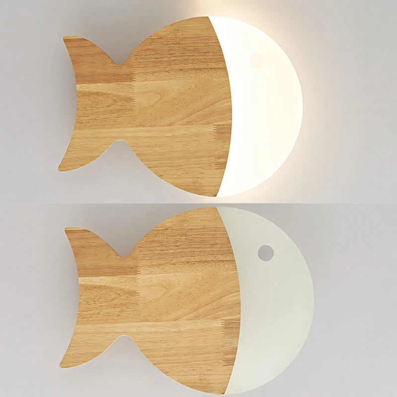 Creative Fish Wall Lights Sconce for Boy Girl Child Room Bedroom Kids Lamp Nordic Modern Led Home Decor Wood Lighting Fixture