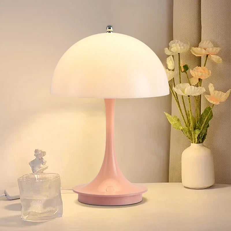 LED Mushroom Small Table Lamp Portable USB Charging Touch Dimmable Indoor Study Bedroom Bedside  Flower Bud LED Desk Lamp