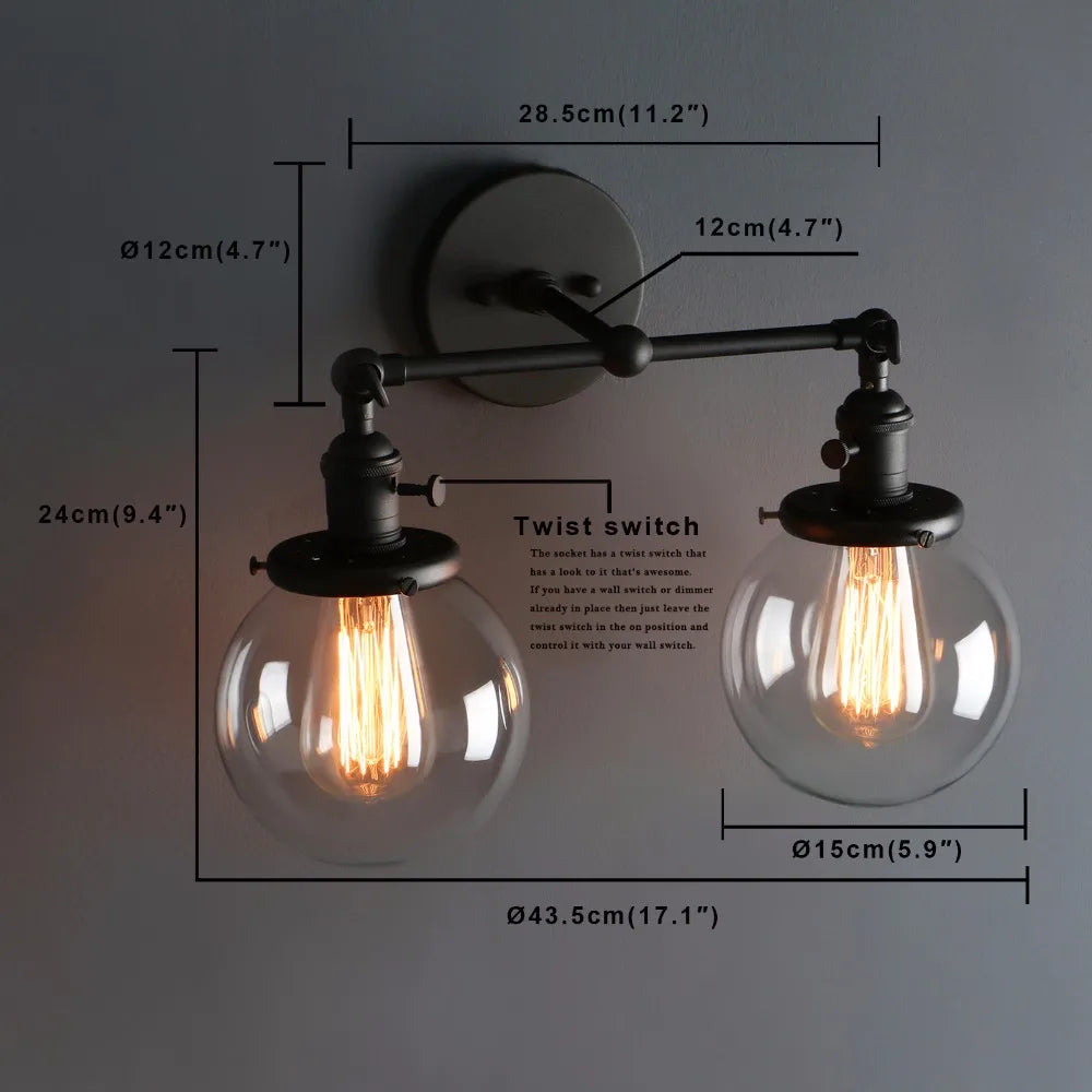 Modern Bedroom Wall Lights Stair Wall Lamp Sconce 5.9'' Globe Glass Double Ball Heads Vintage Indoor Lighting Fixtures