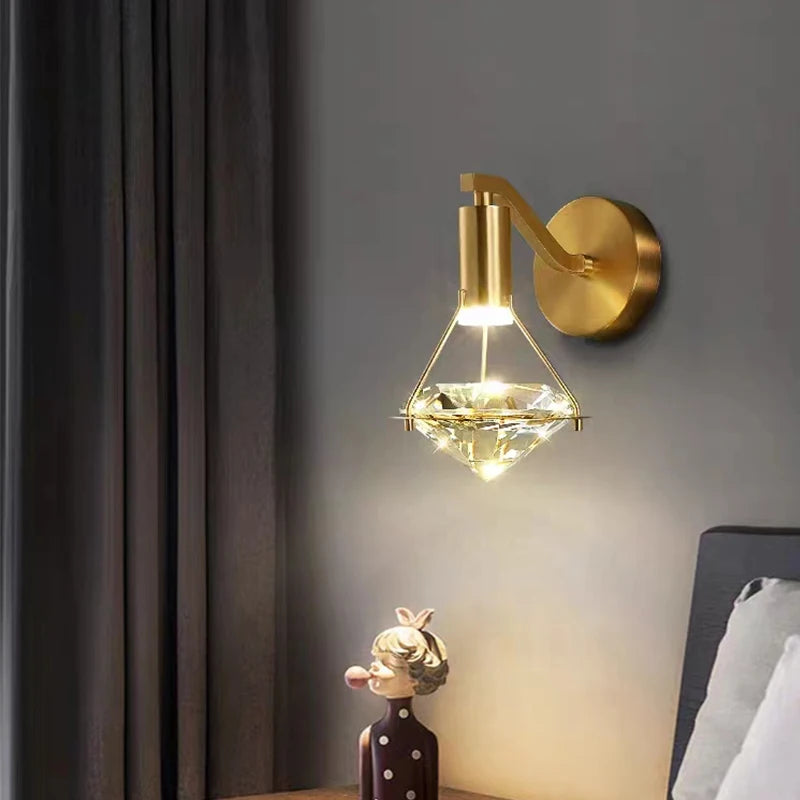 Modern LED Creative diamond Crystal Wall Lamp Bedroom Bedside Living Room Background Wall sconce Staircase Indoor Lighting