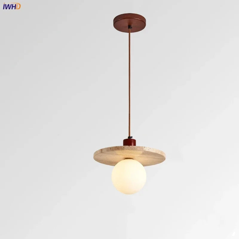 Art Retro LED Pendant Lamp Japan Style Yellow Travertine Pendant Light For Home Decoration Bedside Suspension Luminaire