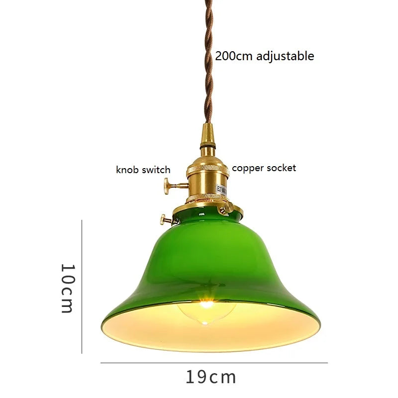 Vintage Green Glass LED Pendant lights Fixtures Japanese America Style Copper Socket Coffe Restaurant Hanging Lamp