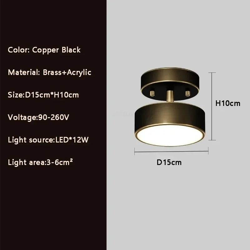 Copper Nordic Ceiling Light Simple Entrance Hallway Aisle Lamp Simple Round Cloakroom Bacony Lighting LED Ceiling Lamps Lustre