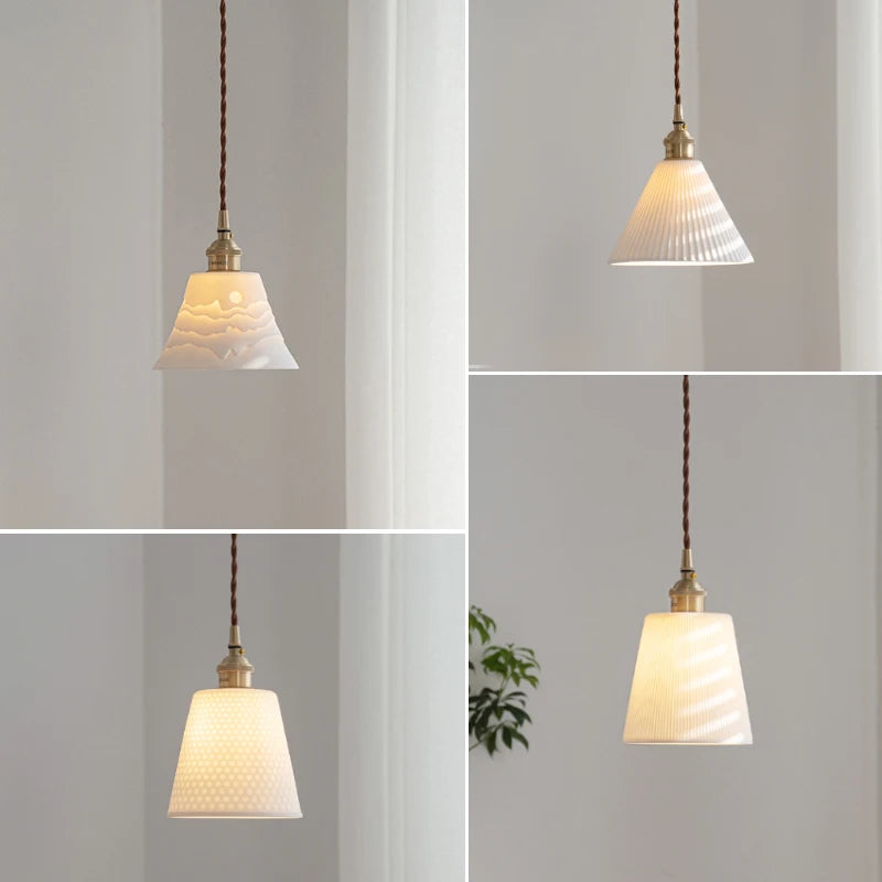 Jananese Style Ceramic LED Pendant Light Fixtures Home Indoor Decor Bedroom Copper Socket Nordic Modern Edison Hanging Lamp