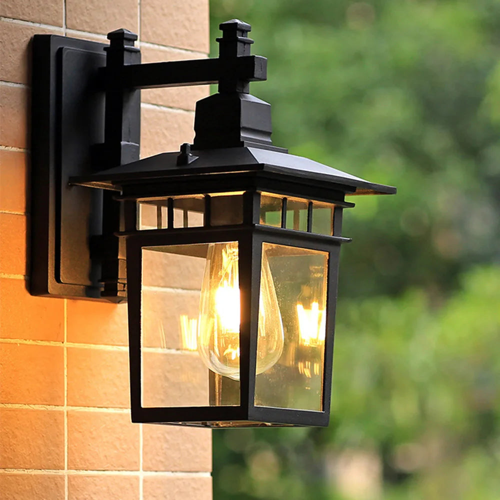 European Style Retro Outdoor Wall Light Sconce Lamp Waterproof Garden Decoration Outdoor Vintage Porch Lamp Black