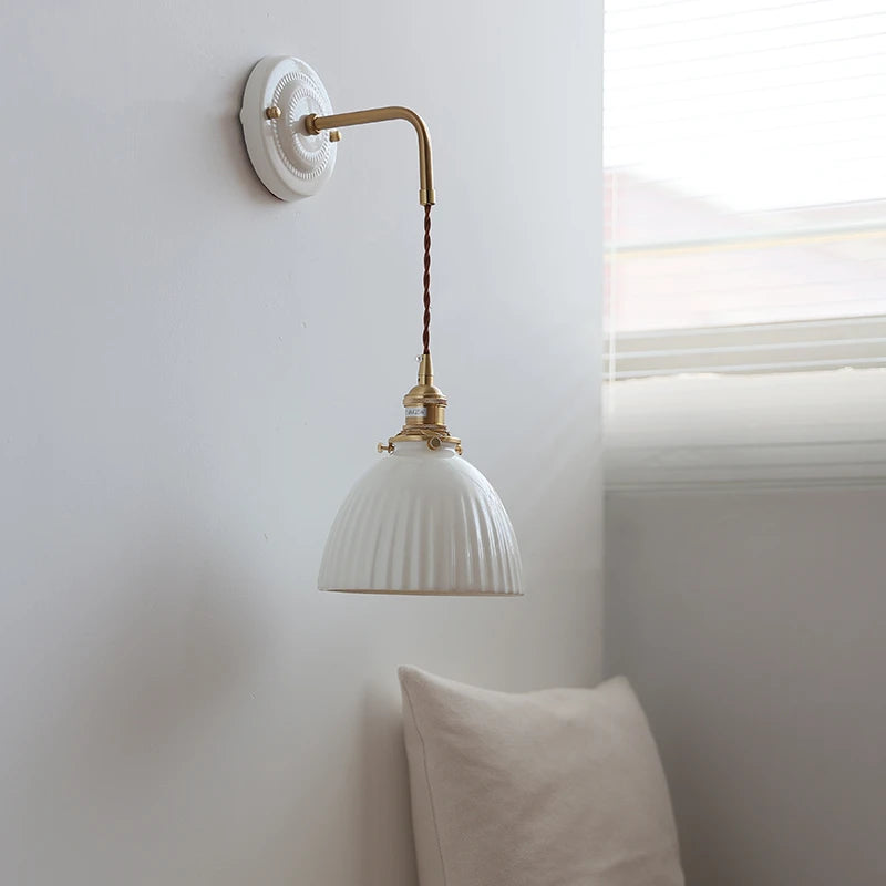 Ceramic LED Wall Lamp Sconce Beside Copper Arm Wire Adjustable Bedroom Bathroom Mirror Stair Light Wandlamp