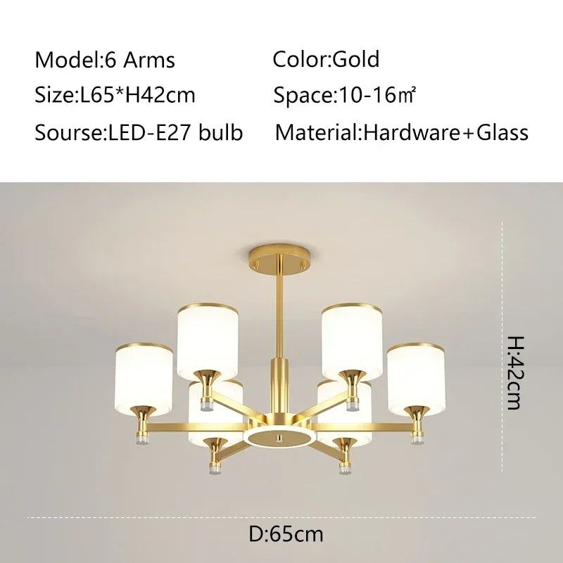 New Nordic Ceiling Chandeliers Glass Shade Golden Led Pendant Lamp Living Room Restaurant Hotel Lighting Home Decor Light