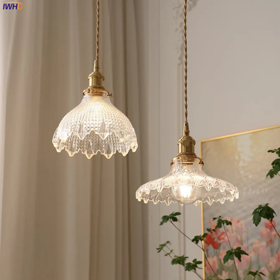 Clear Glass Copper LED Pendant Light Fixtures Bedroom Dinning Living Room Restaurant Bar Cafe Nordic Modern Hanging Lamp