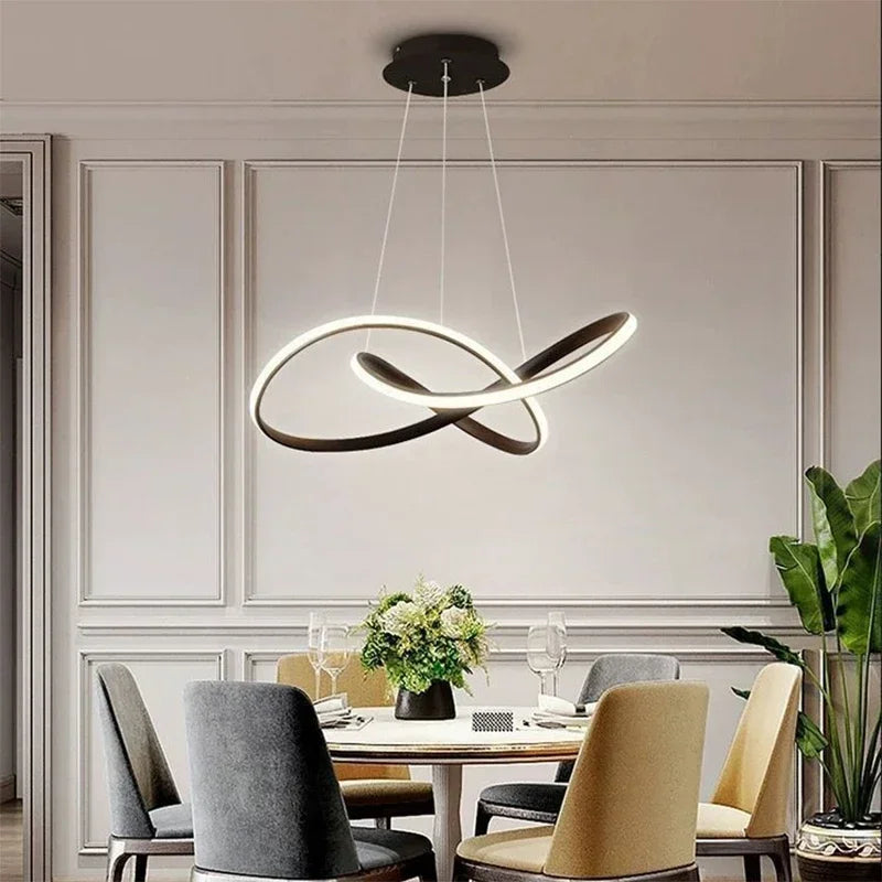 Modern LED Pendant Lights Restaurant Lighting 50/60CM Geometric Lamp Bedroom Living Room Black White Home Decor Ambient Fixture