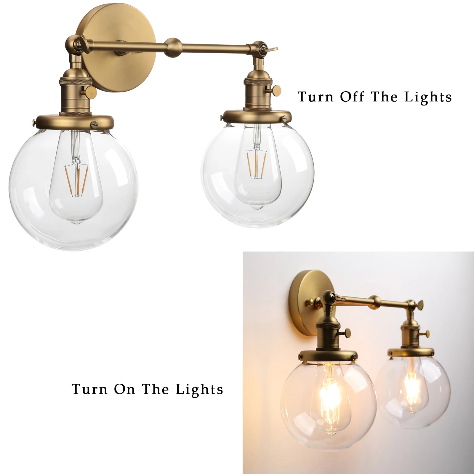 Modern Bedroom Wall Lights Stair Wall Lamp Sconce 5.9'' Globe Glass Double Ball Heads Vintage Indoor Lighting Fixtures