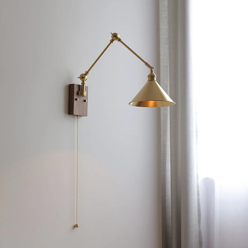 Pull Chain LED Interior Wall Light Fixtures Home Indoor Lighting Up And Down Adjustable Copper Arm Wandlamp Beside Lamp