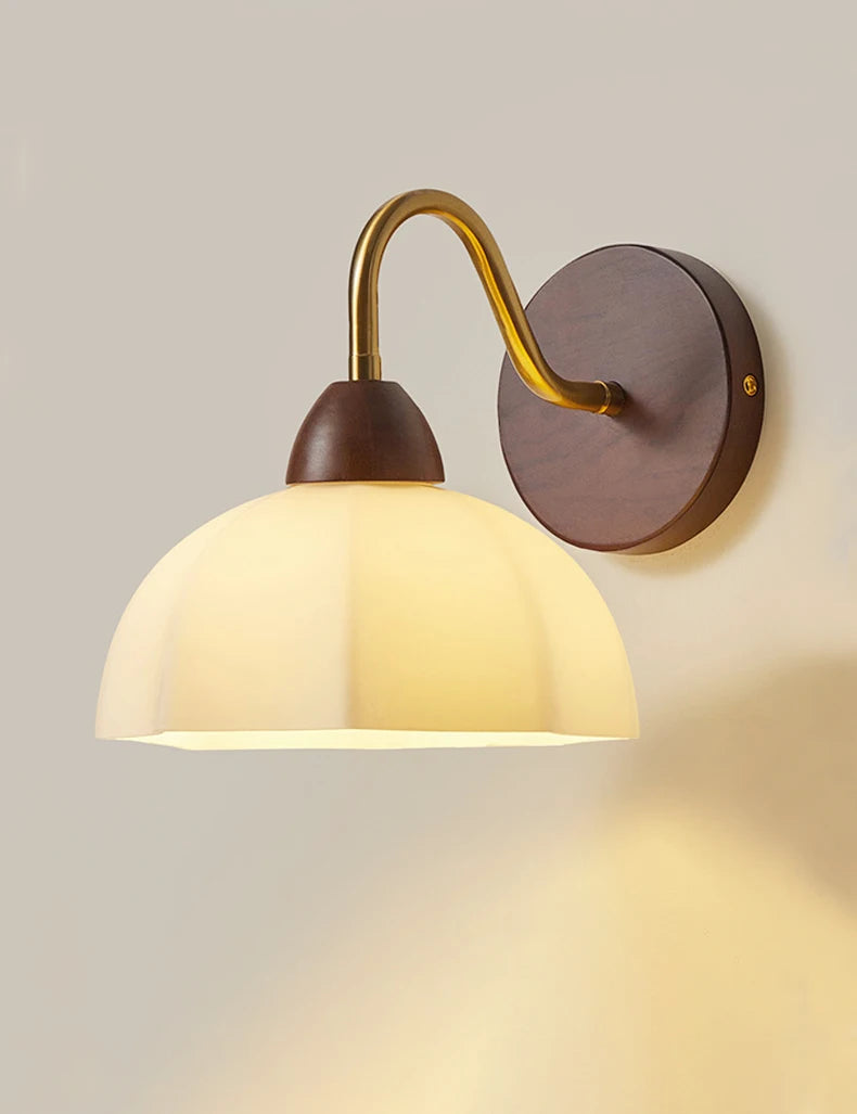 Neoclassical Wood Wall Sconce Lamp with High CRI and Anti-Blue Light Warm Japanese Glass Wall Lights Bedside Lamp