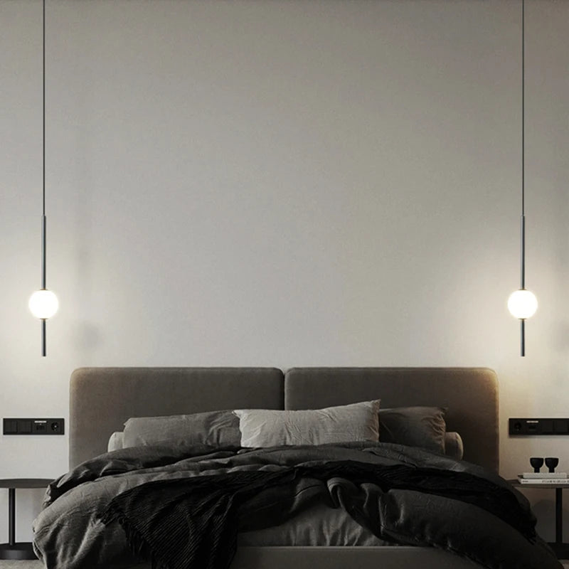 Simple glass ball pendant lights Nordic bedroom bedside long line hanging lamp modern restaurant decor lamp