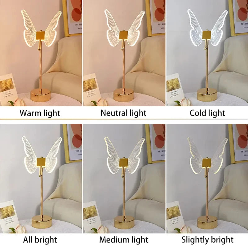 Butterfly Led Table Lamp Retro Gold Acrylic Desk Lamps Hotel Villa Art For Living Room Bedside Desktop Decor Led Night Lights