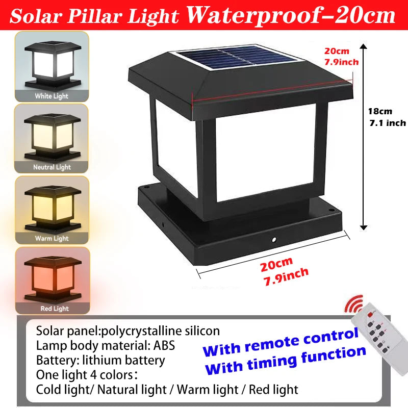 LED Solar Outdoor Light Timed Pillar Solar Lights Waterproof Thick Garden Pathway Parking Yard Outdoor Decor Lamp RC Solar Light