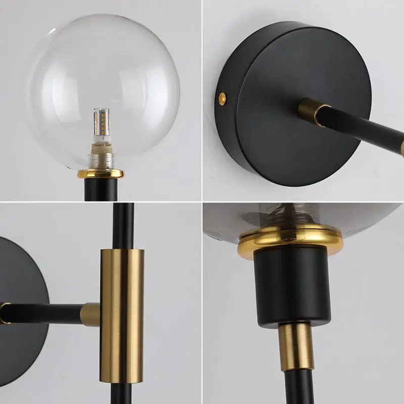 Modern Led Wall Lamp Black Iron Glass Ball Wall Lamps For Living Room Bedroom Loft Decor Nordic Home Bedside Wall Light Fixtures