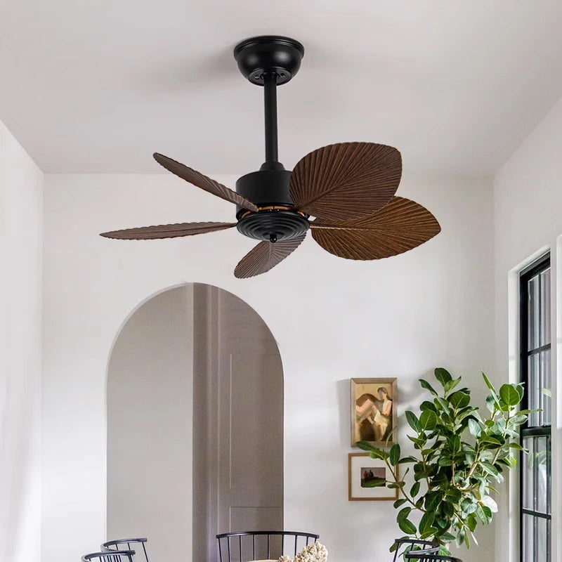 American Industrial Leaf Fan Light, Ceiling Fan for Living Room, Bedroom, Balcony, Frequency Conversion, Small Size