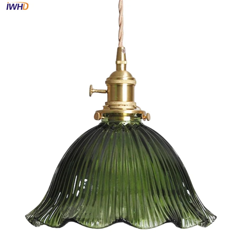 Simple Wire Adjustable LED Hanging Light Fixture Kitchen Restaurant Study Home Decor Green Glass Stair Pendant Lamp Lampara