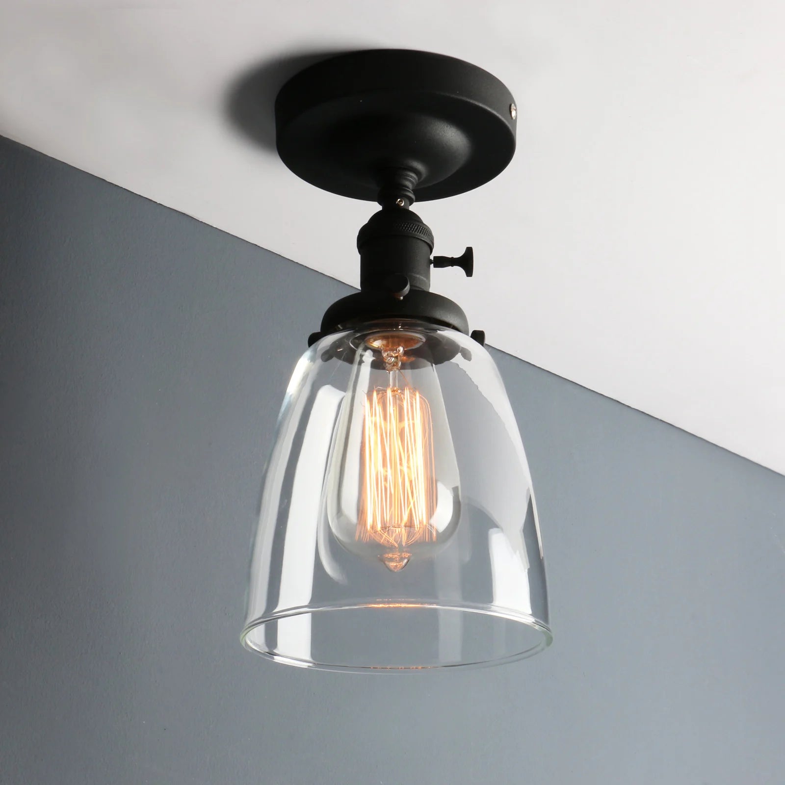 ceiling light oval transparent glass lampshade, glass ceiling light in the laundry room living room cafe bar