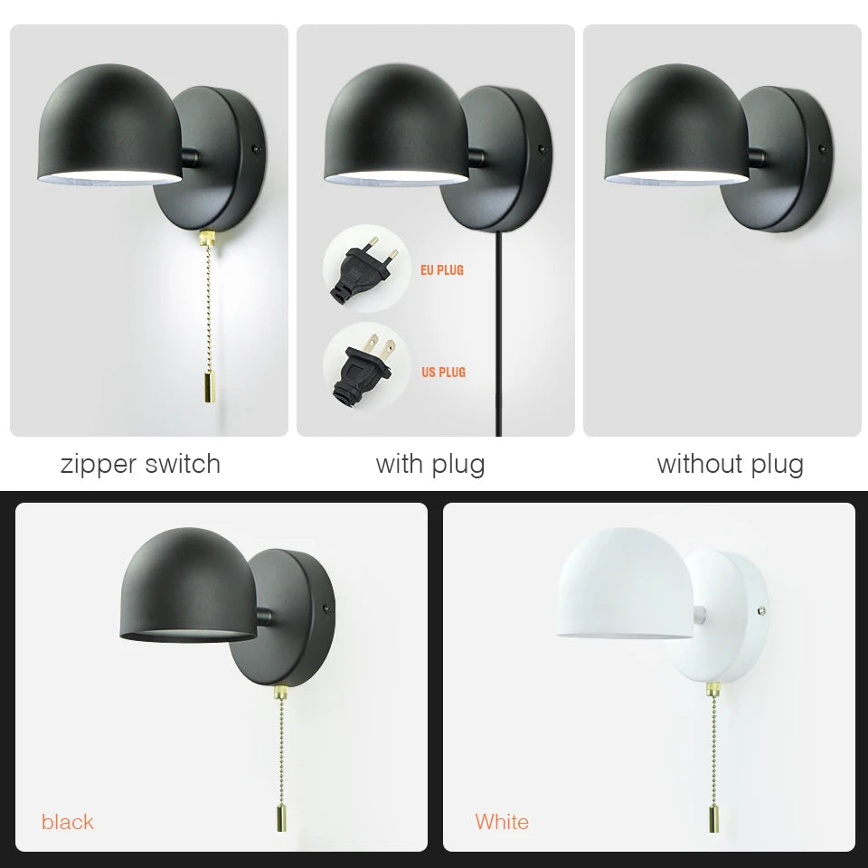 Nordic LED Indoor Wall  Lamps With Switch plug Wall Light Black White Hotel Aisle Bedroom Bedside Reading Wall Sconce