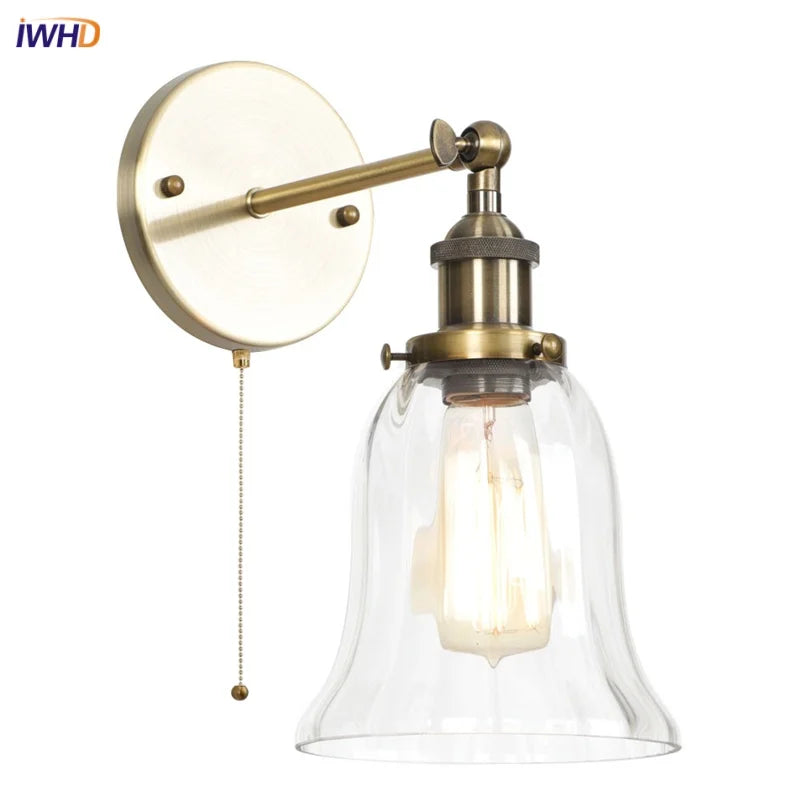 Industrial Vintage LED Wall Lights Sconce Interior Stair Art Loft Bedside Lamp Pull Chain Switch Glass Country Mirror Light