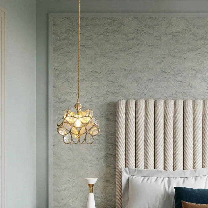 Postmodern Bar Porch Simple Chandelier Nordic Bedroom Japanese Bedside Lamp All Copper Light Astringent Petal Chandelier