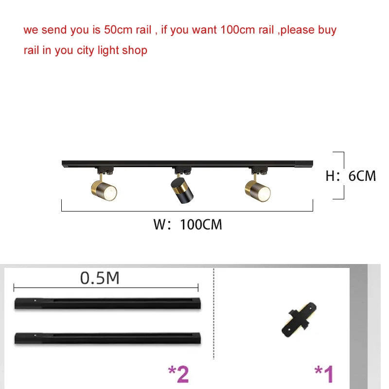 Track Light Spotlight GU10 Replaceable Bulb Led Ceiling Lighting 110-265V Track Lamp Rail Lighting for Living Room Shop Kitchen