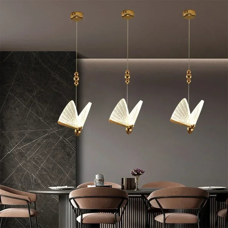 Modern LED Pendant Lights Luxury Creative Chandeliers Butterfly Single Double Head Nordic Bedside Long-line Hanging Lamp