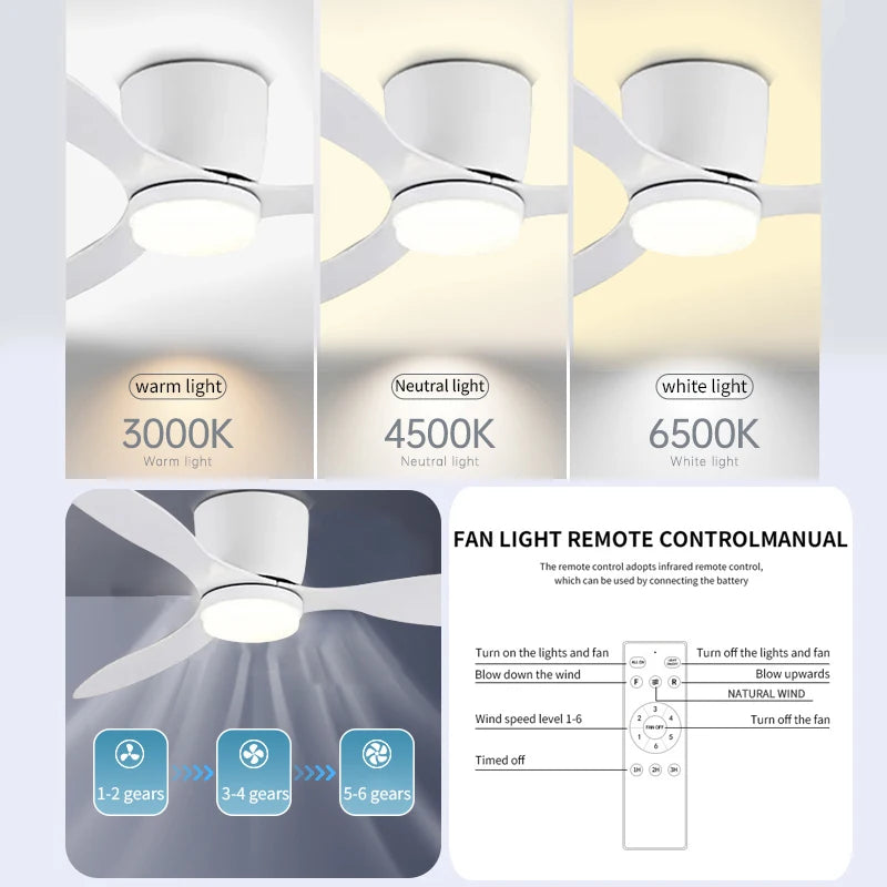 Ceiling Fan White Low Floor Ultra Thin 17cm DC Ceiling Fan With Remote Control Simple Ceiling Fans With Light