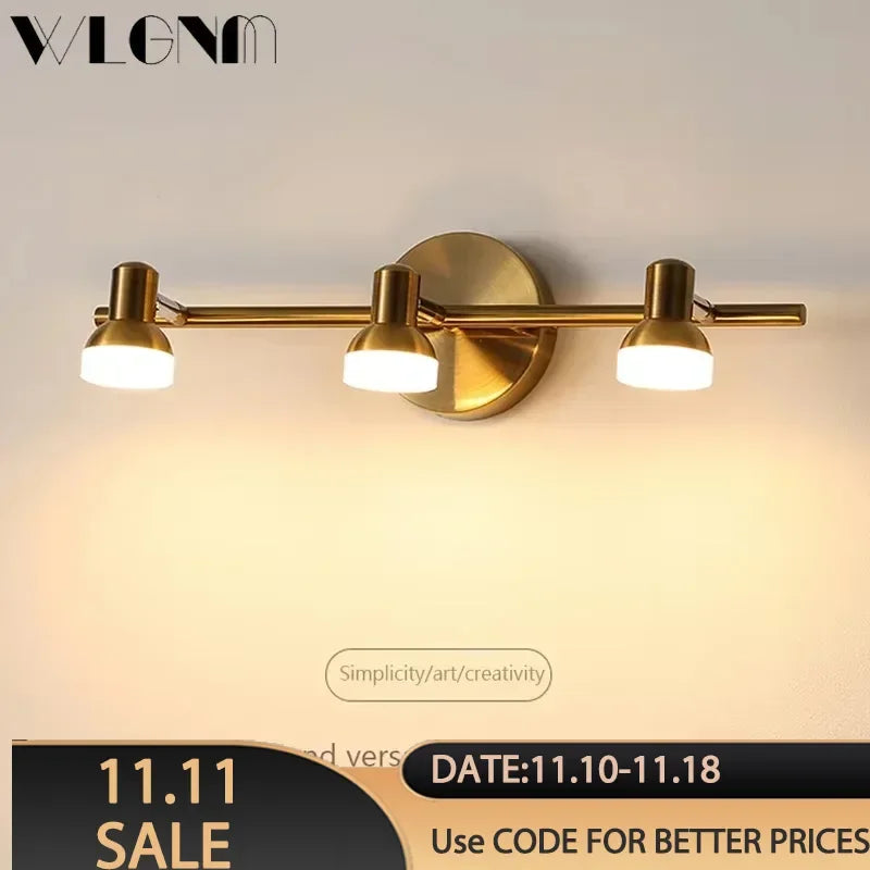 Modern Wall Lights Rotatable LED Wall Lamps Vintage 2/3 Heads Lighting Fixture Sconce for Bathroom Bedroom Toilet Dresser