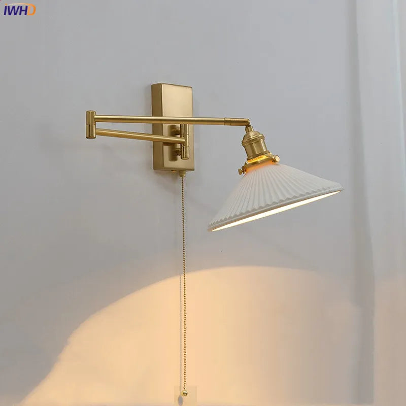 Nordic Modern LED Wall Sconce Left Right Rotate Pull Chain Switch Bedroom Restaurant Bar Beside Lamp Ceramic Stair Light