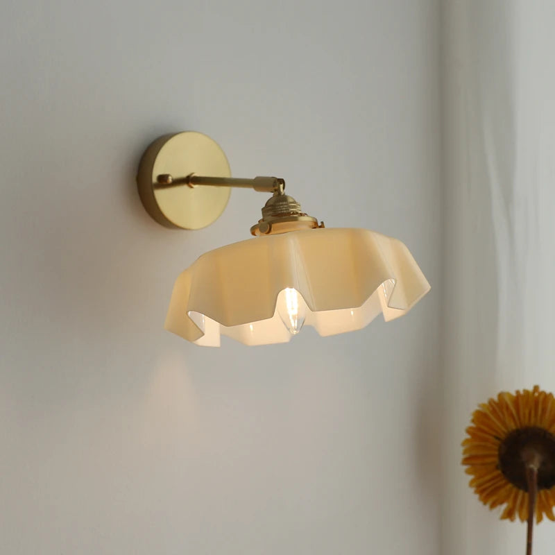 Milky Glass Copper LED Wall Lamp Sconce Living Room Stair Bathroom Mirror Light Nordic Modern Wandlamp Applique murale