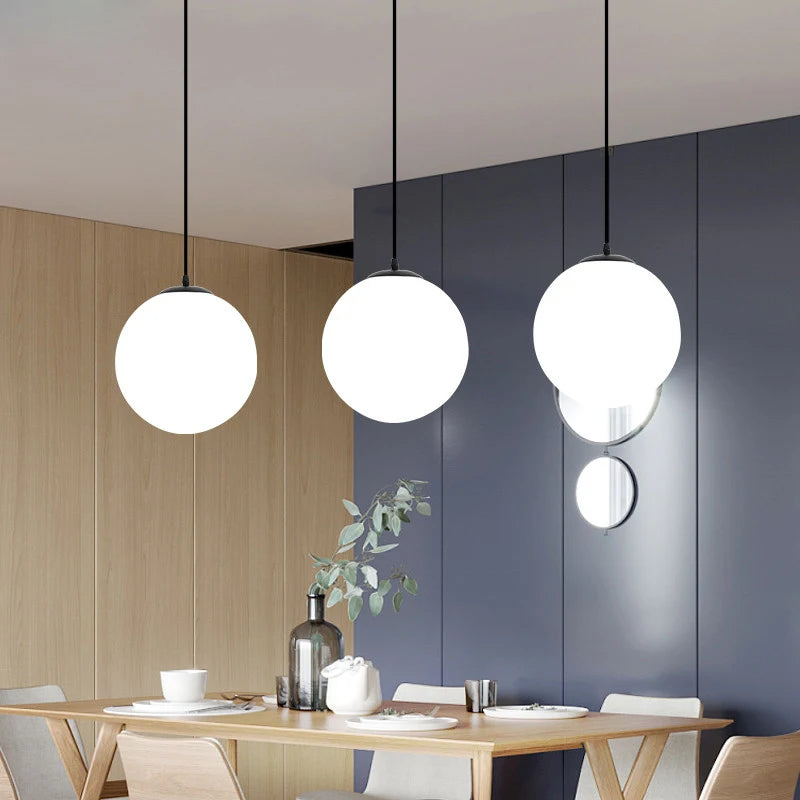 Glass Ball Pendant Lights White Globe Hanging Lamps Bar Restaurant Deco Luminaire Bedroom Light Simple LED Pendant Lamp