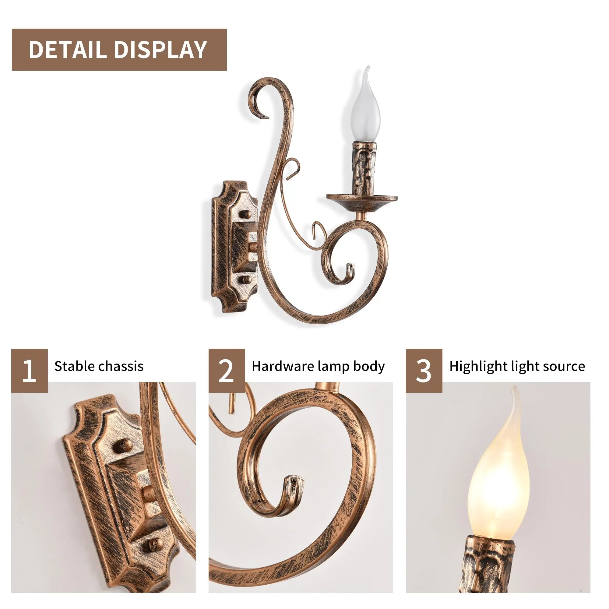 Wall Sconces Indoor Retro Metal Vintage Lighting E14 Bronze 1 Light