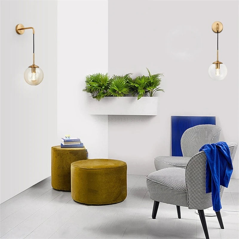 Nordic Modern Glass Ball Wall Lamps Retro Simple Bedside Living Room Decoration Lights Corridor Staircase LED Lighting Fixtures