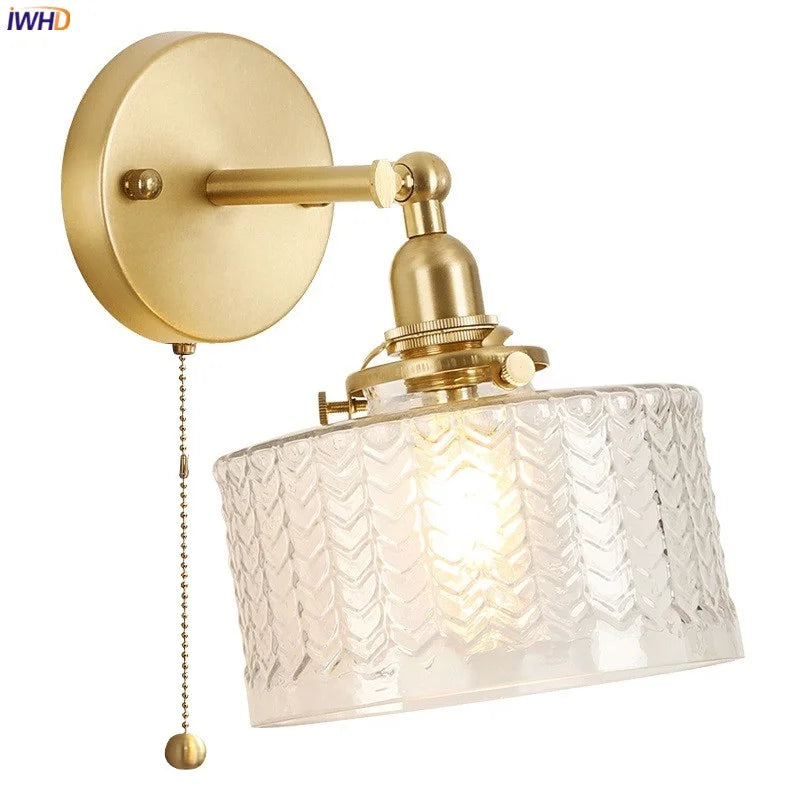 Clear Glass LED Bathroom Mirror Light Pull Chain Copper E14 Bedroom Living Room Nordic Modern Wall Lamp Beside Wandlamp