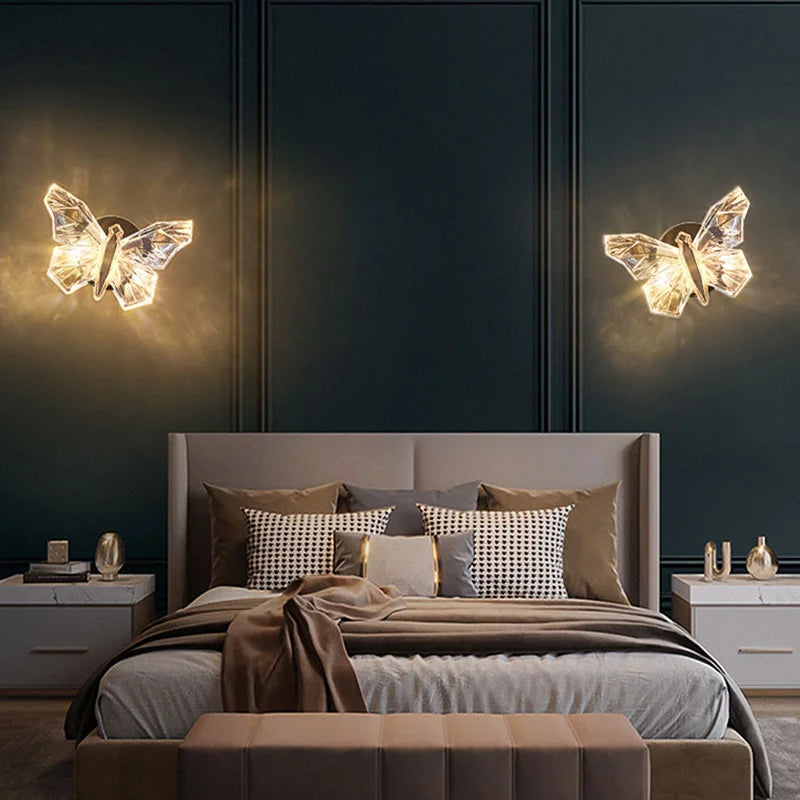 Nordic LED Butterfly Wall Lamp Indoor Lighting Bedside Wall Sconce Lamp For Living Room Corridor Stairs Hanging Light Decoration