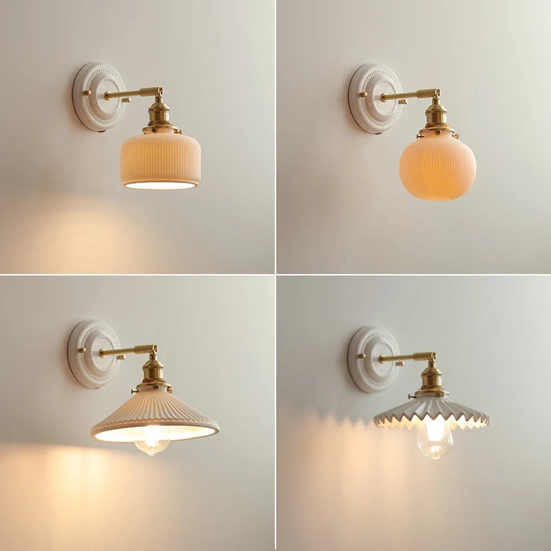 Copper Arm LED Wall Sconce Lamp Beside White Ceramic Bedroom Bathroom Mirror Stair Light Applique Murale Luminaria LED