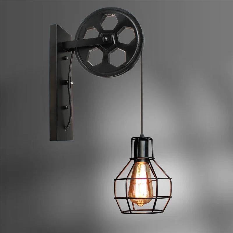 Industrial Style Retro Wall Lamp American Country Creative Iron Pulley Decorative Light Modern Simple Restaurant Aisle Light