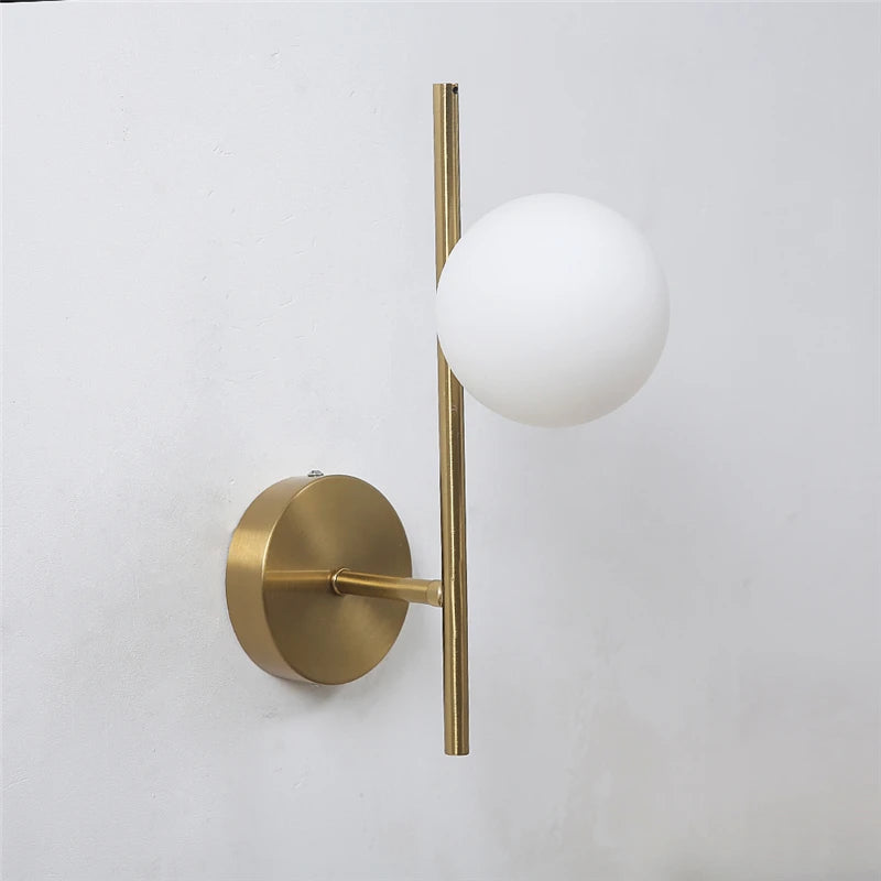 Modern Led Wall Lamps Indoor Golden Wall Lights with Milky Glass Round Ball Bedside Wall Lights Double G9 Bulbs with Light Bulb