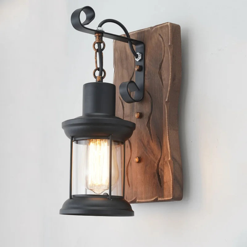 Vintage Industrial Wind Wall Lamp American Bedroom Bedside Walkway Wood Lamps Modern Restaurant Bar Cafe E27 Decorative Light