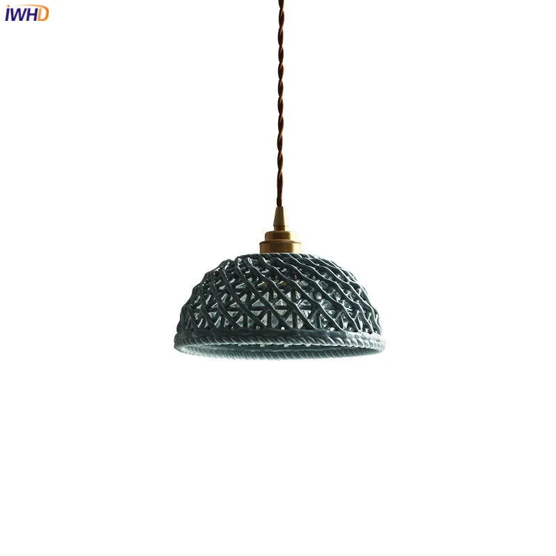 Bule Ceramic Modern LED Pendant Lamp Beside Bedroom Restaurant Cafe Bar Copper Nordic Hanging Light Luminaira Lighting