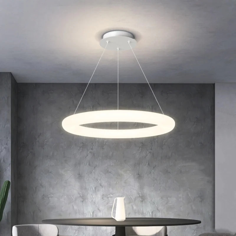 LED minimalist circular pendant light modern white acrylic hanging lamps for dining table light household room bedroom lighting