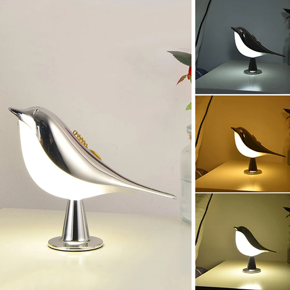 Modern Simple Magpie LED Bedside Lamp Small Cordless Wooden Bird Night Light Touch Control Bedroom Table Reading Lamp Home Decor