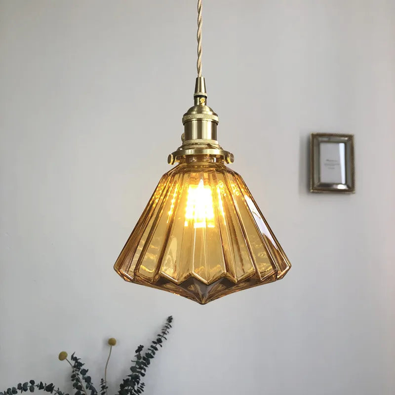 Diamond Amber Glass LED Pendant Lights Fixtures Home Indoor Lighting Bar Bedroom Living Room Nordic Modern Hanging Lamp