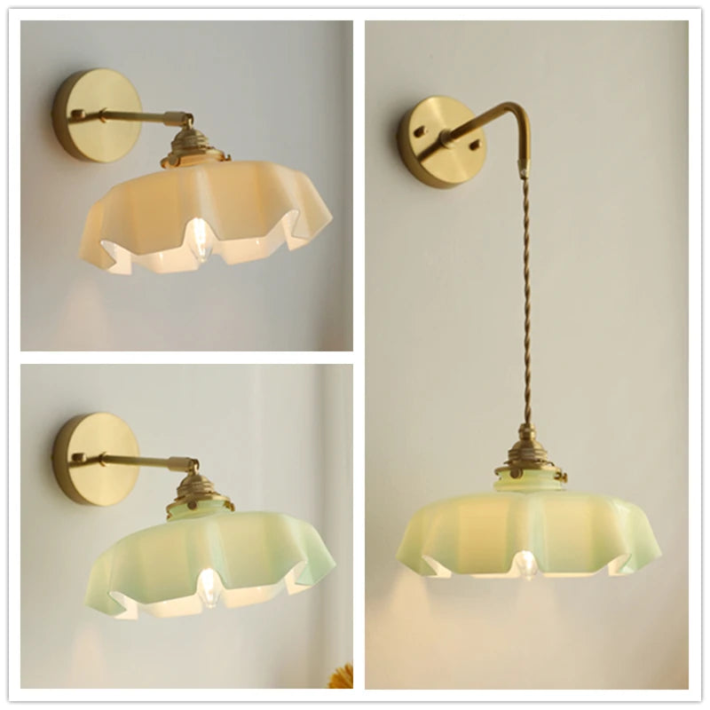 Milky Glass Copper LED Wall Lamp Sconce Living Room Stair Bathroom Mirror Light Nordic Modern Wandlamp Applique murale